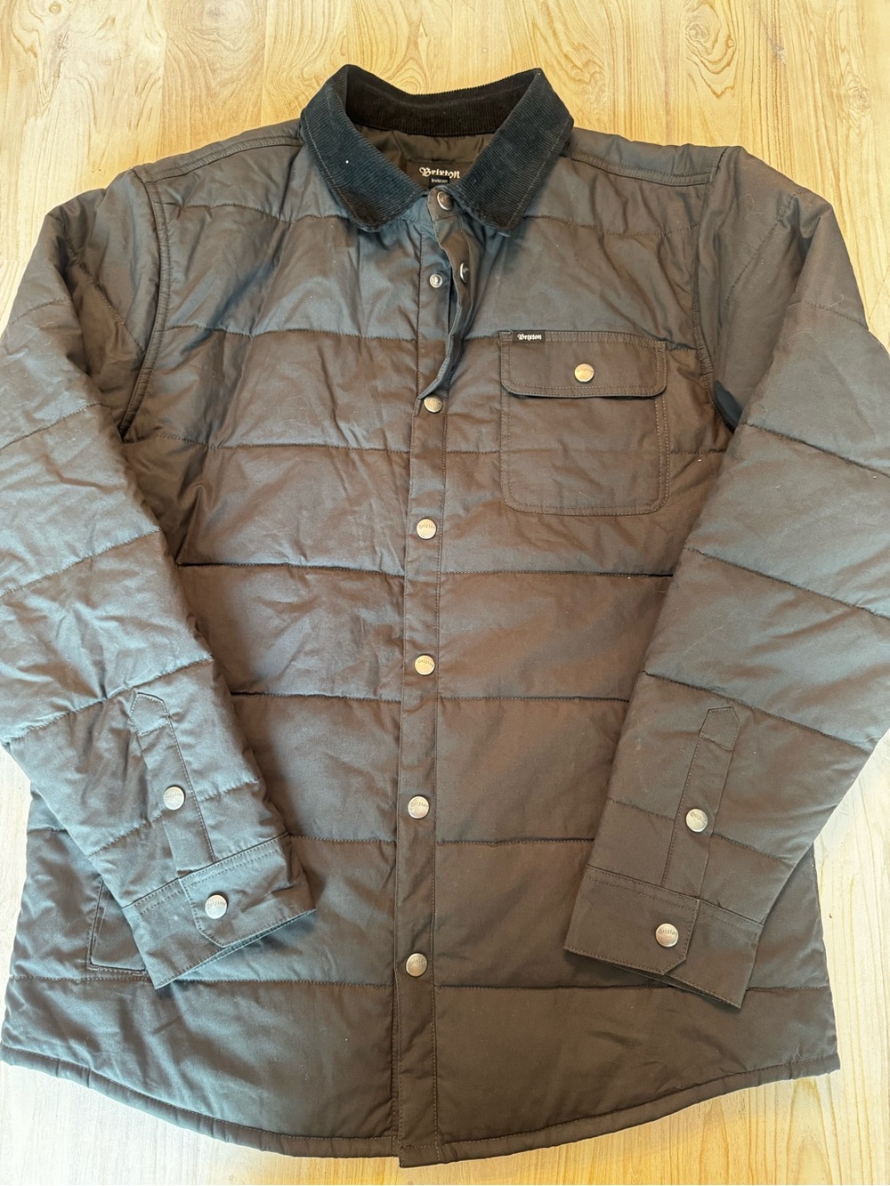 Brixton Black Quilted Puffer Jacket with Corduroy Collar